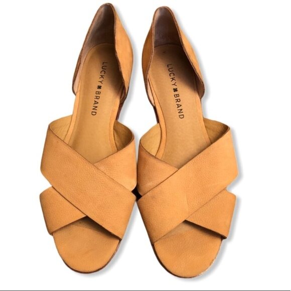 Lucky Brand Women's Tan Leather Sandal Open Toe Flats Size 6.5M - Picture 1 of 9